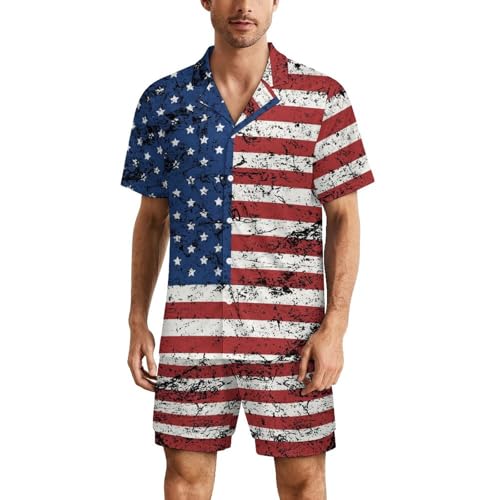 Pyjama court homme drapeau américain en textile fluide boutonné et ultra respirant