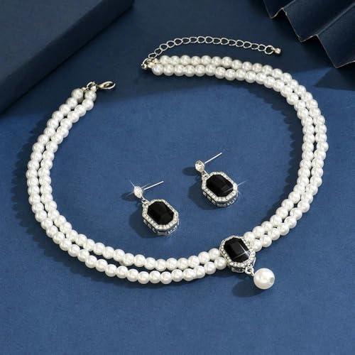 Juego de collar de perlas para bodas y novias con pendientes brillantes 6