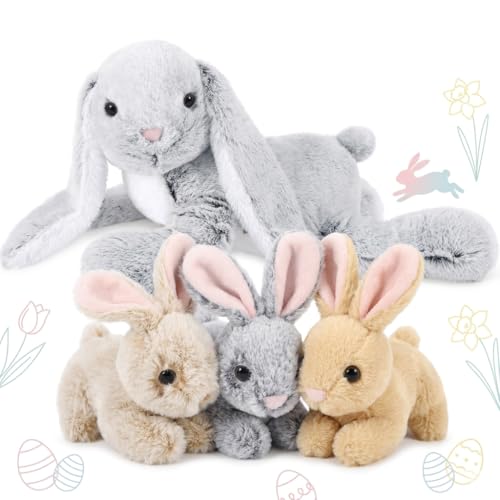 MaoGoLan 4Pcs Easter Bunny Stuffed Animals with 3 Babies Inside,