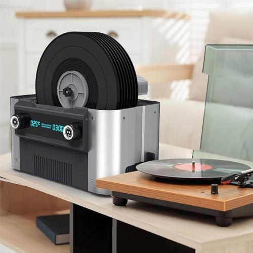 Pulitore ultrasonico per dischi in vinile, macchina per la pulizia automatica con 6 segmenti di temporizzazione e controllo della temperatura, pulisce 8 dischi, ideale per gioielli, occhiali, protesi