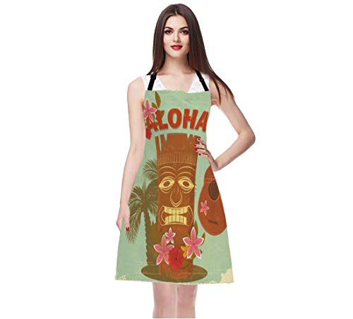 Wondertify Hawaiian Style Apron,Seaside Palm Trees And Beautiful Flowers Bib Apron With Adjustable Neck For Men Women,Suitable For Home Kitchen Cooking Waitress Chef Grill Bistro Baking Bbq Apron #TOP6