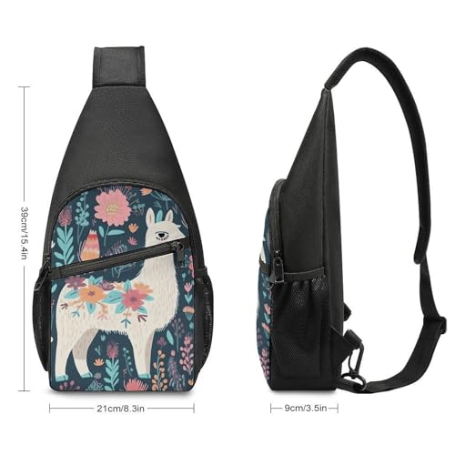 Cute Llama Floral Sling Bag ligero mochila de senderismo miniatura 2