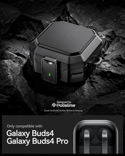 Image of Meyaar Safety Lock Case for Samsung Galaxy Buds 4 Pro /for Galaxy Buds 4 Case (2026) [Compatible with MagSafe] with Cleaning Kit & Keychain, (Black)