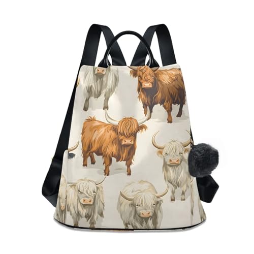 Highland Cows Print Backpack for Women Anti Theft Large Fashion Travel Shoulder Bag Purse Rucksack Lightweight