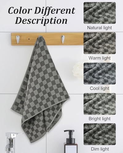 Image of Soft Hand Towels 4 Pack, Grey Checkered Face Towel Set for Bathroom Kitchen | Decorative Quick Dry Towel 13x29 Inches