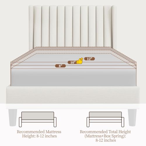Image of Yaheetech Twin Bed Frame with Headboard,Ivory Channel-Tufted Platform