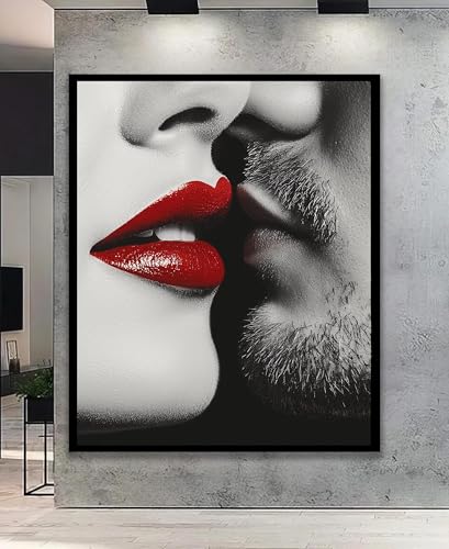 Tableau couple romantique noir et blanc célébrant l'amour moderne et la complicité