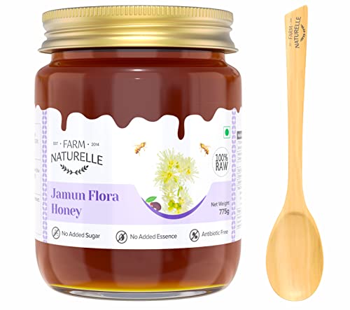 Image of Farm Naturelle Jamun Flower Wild Forest Honey 700g + 75g Extra |100% Pure Honey| Raw & Unfiltered|Unprocessed|Lab Tested Honey In Glass Jar with Extra Spoon