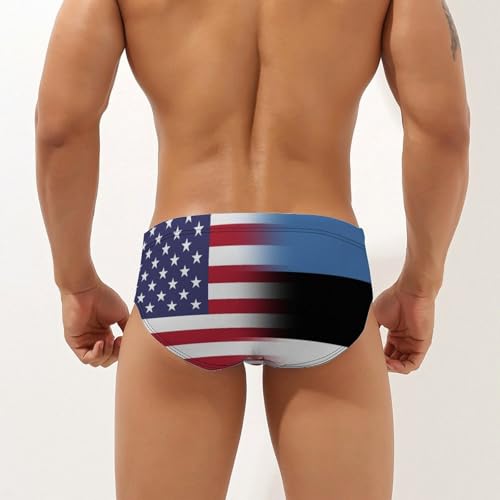 U.S.A Estonia Flag Mens Swim Briefs Bikini Sexy Low Rise Trunks Swimsuit Bathing Suit Beach2
