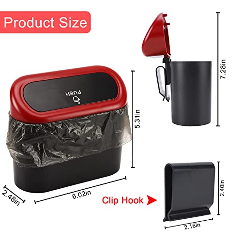 Image of Accmor Car Trash Can with Lid, 2 Packs Mini Vehicle Trash Bin Car Dustbin Garbage Organizer Holder with 2 Roll Trash Bag, Portable Hanging Leakproof Cars Storage Bag Container for Auto, SUV (Red)