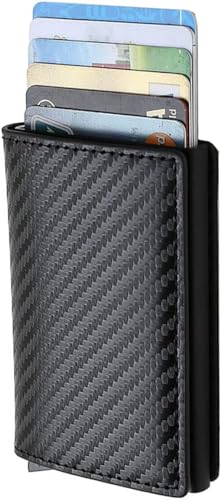 ZWALLET Pop Up Carbon Fiber Slim Card Holder NFC & RFID Blocking Luxury Minimalist Wallet Hold 7 Cards and Cash (Carbon Fiber leather, Red)2