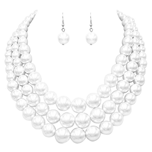 Collar de perlas de imitación en tres colores de metal y vidrio con aretes para regalar