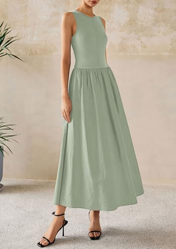 Image of PRETTYGARDEN Maxi Dresses for Women 2026 Summer Casual Sleeveless Patchwork Flowy Vacation Sundress Knit Long Work Tank Dress