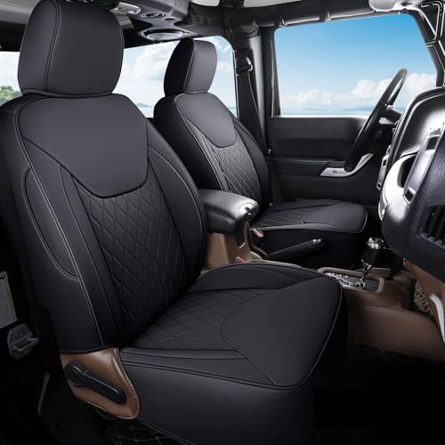 Image of Coverado Seat Covers for Jeep Wrangler JK JL, Leather Front Seat Covers for Truck Automotive Wrangler Seat Covers Custom Fit for 2007-2024 Jeep Wrangler 2-Door /4-Door（Black）