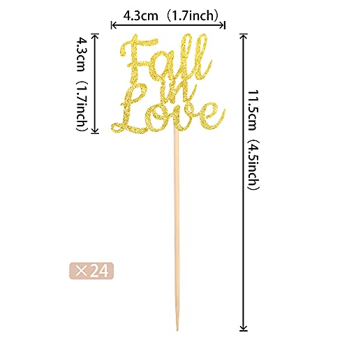 24 Pcs Fall In Love Cupcake Toppers Glitter Bridal Shower Cupcake Picks Wedding Engagement Anniversary Birthday Party Cake Decorations Supplies #TOP1