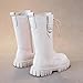 White Leather Combat Boots for Girls:Fashion Lace up Side Zipper Riding Booties Punk Goth Lug Sole Ankle Shoes Hiking Weaading Party Dress（Size10,Beige