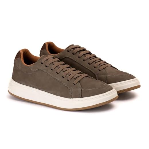 Tênis Casual Masculino em Couro Nobuk Legítimo com Elástico – Sapato Confortável e Estiloso, Sem Cadarço, Fácil de Calçar, Palmilha em EVA, Solado Leve Antiderrapante, Ideal para Trabalho, Lazer e Uso Diário Sapatenis (Cinza, BR, Adulto, Numérico, 43)