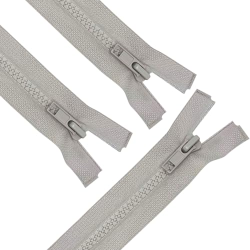 Image of ANPURZII 3PCS #5 19 Inch Light Gray Separating Jacket Zippers for Sewing Coats, Molded Plastic Bulk Zippers(LightGray 19 inch 3PCS)