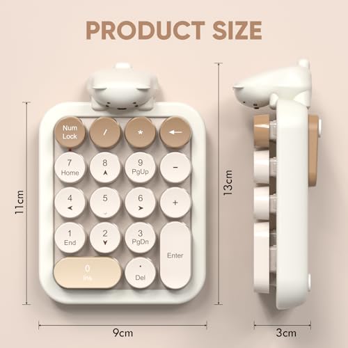 Image of MOFII Wireless Number Pad with Bear - Mixed Milktea Numeric Keypad 18 Keys 2.4G Round Keycap Colorful Extensions Cute Numpad, Portable Accounting Financial Retro Numpad 10 Key for Laptop /PC /Notebook