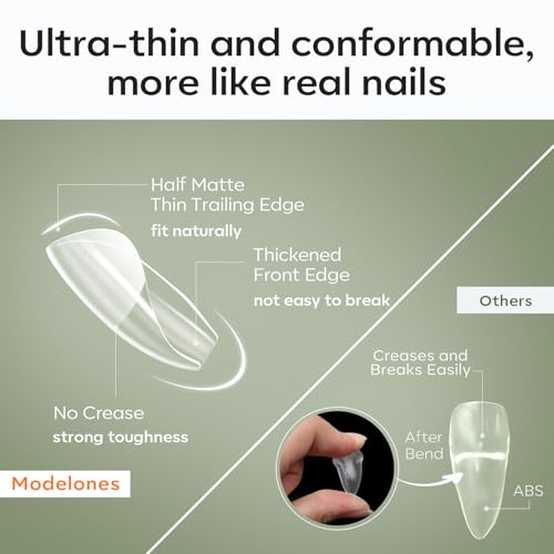 Image of Modelones Short Square Nail Tips - 510Pcs Gel Fake Nail Tips Pre-shaped Half Matte Full Cover Clear Acrylic Gel Kit False Press on Nails for Extension DIY Salon 15Sizes