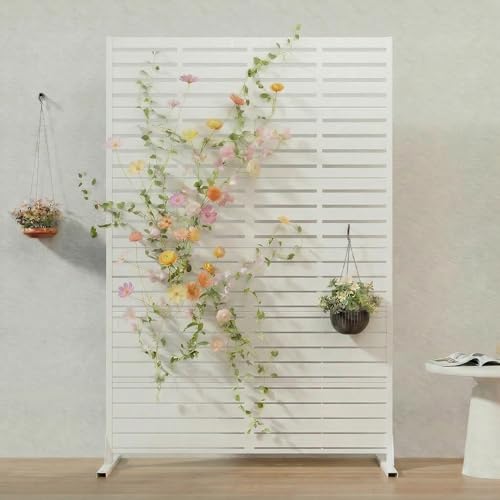 Casaphoria Metal Privacy Screen Outdoor, 72" H x 47" W Freestanding Decorative Privacy Screen for Patio Deck Balcony Garden with Stable Base, White-Adrian