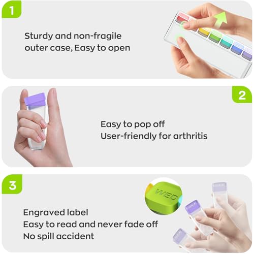 Image of HIONXMGA Color-Coded Weekly Pill Organizer Once Daily, Detachable 7 Day Travel Pill Box with Upgraded Sealing Lids, Large Portable Pill Case for Medication, Vitamins, Supplements & Fish Oils, White