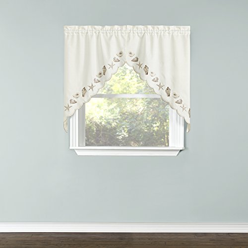 Renaissance Home Fashion Seashells Embroidered Pair, 56 In X 38 In | Swag, Natural #TOP22