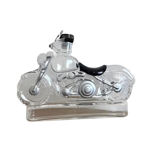 Botella para moto, 19 x 15 cm, decantador de whisky, dispensador de cristal reutilizable, botella de vino fácil de verter para cumpleaños, padres, hombres, mujeres, adultos, licores, cócteles