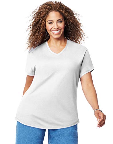 JUST MY SIZE Womens Cotton Jersey Short-Sleeve V-Neck Tee, 3X, White