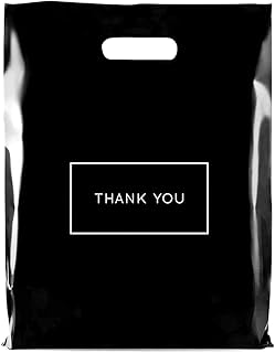 Die Cut Plastic Shopping Bags with Thank You Logo 9" x 12" Boutique Bags with Handles 50 Pack for Merchandise, Gifts, Trad...