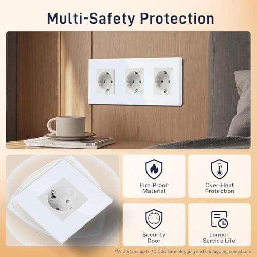 BSEED Schuko Steckdose Unterputz, 3 Fach Mehrfachsteckdose 16Amp mit PC Rahmen, Dreifach Steckdose mit Krallen, Wandsteckdose Wei&szlig; (3 Pack)