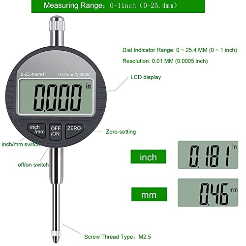Hdlnkak Electronic Digital Dial Indicator Gauge And Magnetic Base, 0-1 Inch/25.4 Mm Inch/Metric Conversion Measuring Tool For 3D Printer, Table Saw Measurement, Auto Repair And Cnc Machine #TOP3
