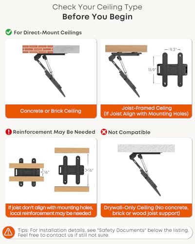 Image of Motorized Ceiling TV-Mount Flip Down - 43 to 86 Inch Electric TV-Mount Motorized Drop Down with Remote, Max Load 99 lbs, Max VESA 800x400 mm, Black