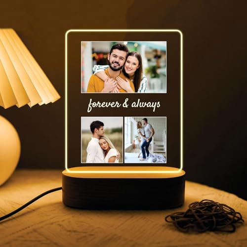 Image of Giftplease Customized Photo & Message Gift for Loved Ones Wooden Base LED Plaque Personalized Frame Perfect for Mom, Dad, Friends, Family, Couples, Birthday, Wedding Anniversary, Valentine