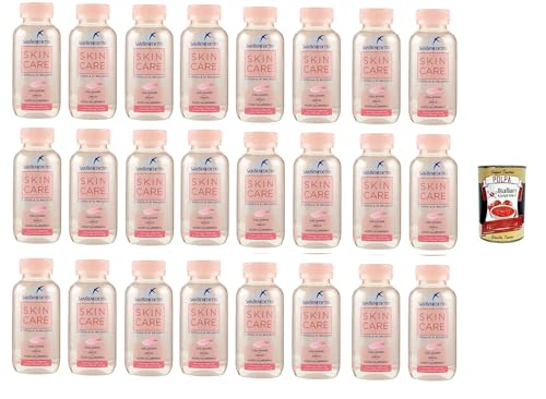 San Benedetto SKINCARE, Agua mineral natural con colágeno, zinc y ácido hialurónico, agua con sabor a melocotón y frutos rojos, 24 x 22 cl + Polpa italiana Gourmet 400 g