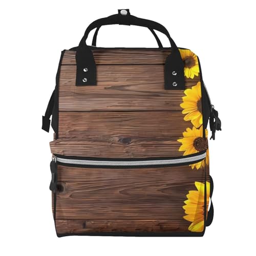 Sac à langer imprimé tournesol noir, grand sac à dos multifonction étanche