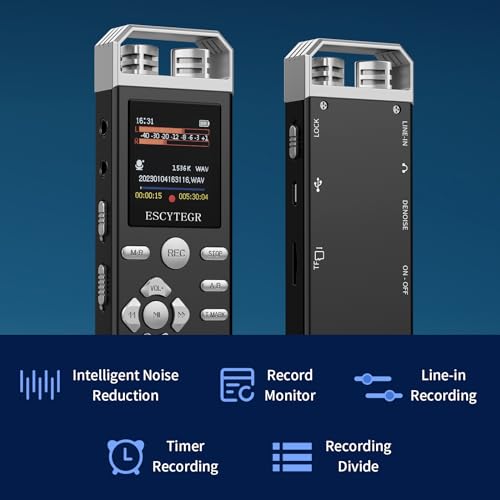image for ESCYTEGR 144GB Digital Voice Activated Recorder 1536KBPS Audio Voice R