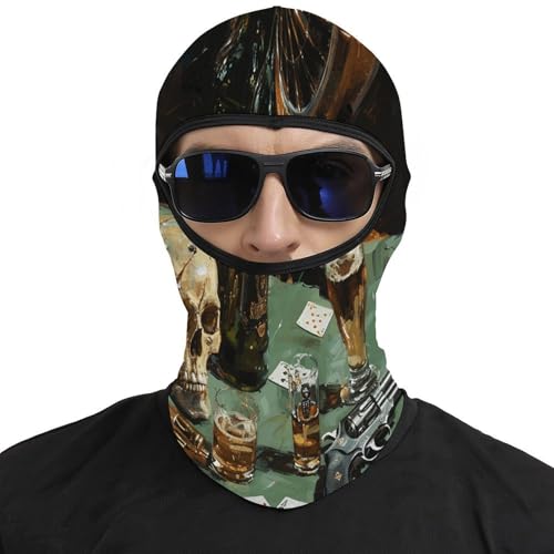 Pasamontaña para hombre y mujer con estampado de pistola y cartas, máscara facial completa para motocicleta, gorro calentador de cuello miniatura 3