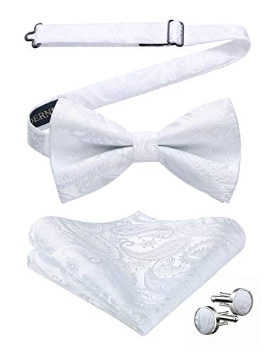 Image of HISDERN Bow Ties for Men Pretied Bow Tie Set Paisley Classic Bowties and Pocket Square Cufflinks Set for Wedding Party