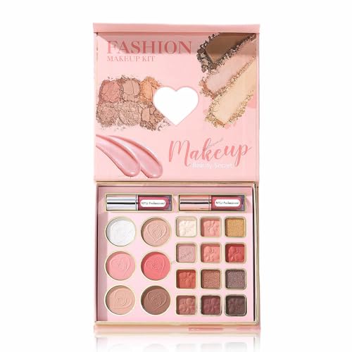 All in One Waterproof Makeup Palette with 18 Shades and 2 Lipsticks | Face & Eye Makeup Kit with Eyeshadow, Blush, Highlighter and Contour | Long Lasting Professional Makeup for Women