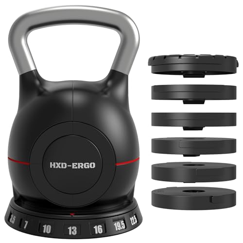 HXD-ERGO Adjustable Kettlebell Weight Set-Quickly Adjusts 7 Weights,Ergonomic kettlebell sets for Home Gym (Black（3.5-22.5LBS）)