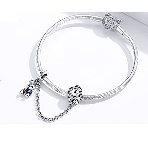 Image of ARTCHARM Heart Safety Chain Charm 925 Sterling Silver Beads fit European Charms Bracelet & Necklace