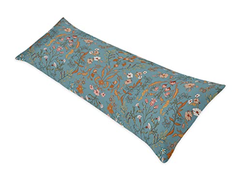 Boho Bohemian Farmhouse Teal Blue Orange Wildflower Garden Floral Accent Decorative Couch Long Lumbar Throw Zipper Body Pillow Cover Case 54x20 Botanical Flower Vintage Bedroom Living Room Decor by KB & Me - Image 2