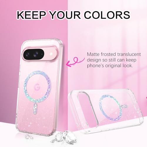 Coque aimantée Google Pixel 9 Pro fine antichoc transparente pailletée MagSafe - 4