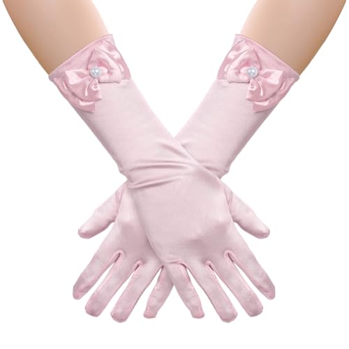 Little Girls Princess Gloves - Satin Gloves for Birthday Halloween Costume Party Princess Cosplay First Communion