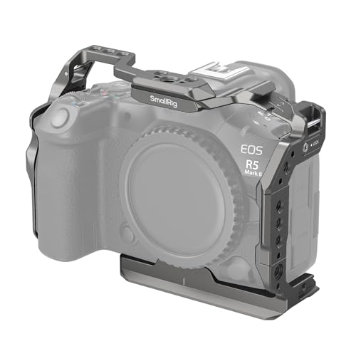 SmallRig R5 II Camera Cage, HawkLock Quick Release Cage for Canon EOS R5 Mark II with Tempered Screen Protector, with 1/4"-20 and 3/8"-16 Threaded Holes, Cold Shoe, NATO Rails, Titanium Gray - 4977
