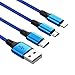 IFLASH 3in1 MicroUSB/Type C Cable, 3 in 1 Multi USB Charging Short Travel Size 8” Keychain Cord for Samsung Galaxy S10 S9 S8, Android Smartphones,iPhone 17 16 15 14 13 XS MAX XR X 8 7 Plus (Blue)