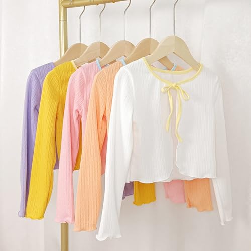 Girls Tie Front Cropped Cardigan Top Long Sleeve Knitted Solid Soft Shrug Sweaters4