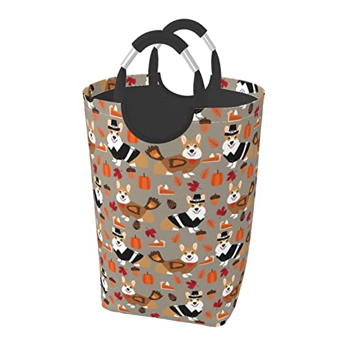 コーギー 秋 紅葉 かぼちゃ ランドリーバスケット 洗濯ボックス 収納バッグ 大容量 折り畳み式 持ち運び 撥水 ハンドル付き 軽量 省スペース おしゃれ 適した ホテル ユーティリティルーム トイレ キッチン(50l 32*28*57.5cm)