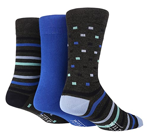 Chaussettes Fantaisie pour Homme | Lot de 3 Paires | Chaussettes Bambou Couleur | Unies et Rayures Motif | Sock Shop Wild Feet (40-45, Carrés de charbon de bois) Cover